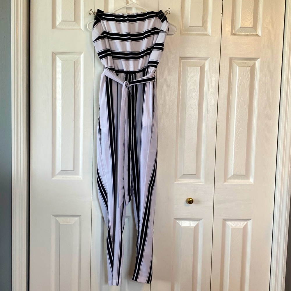 Strapless Black and White Jumpsuit by Express